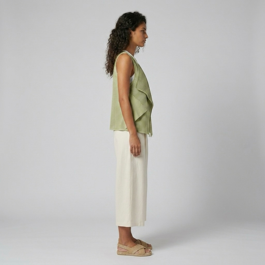 Perforated Draped Open-Front Vest