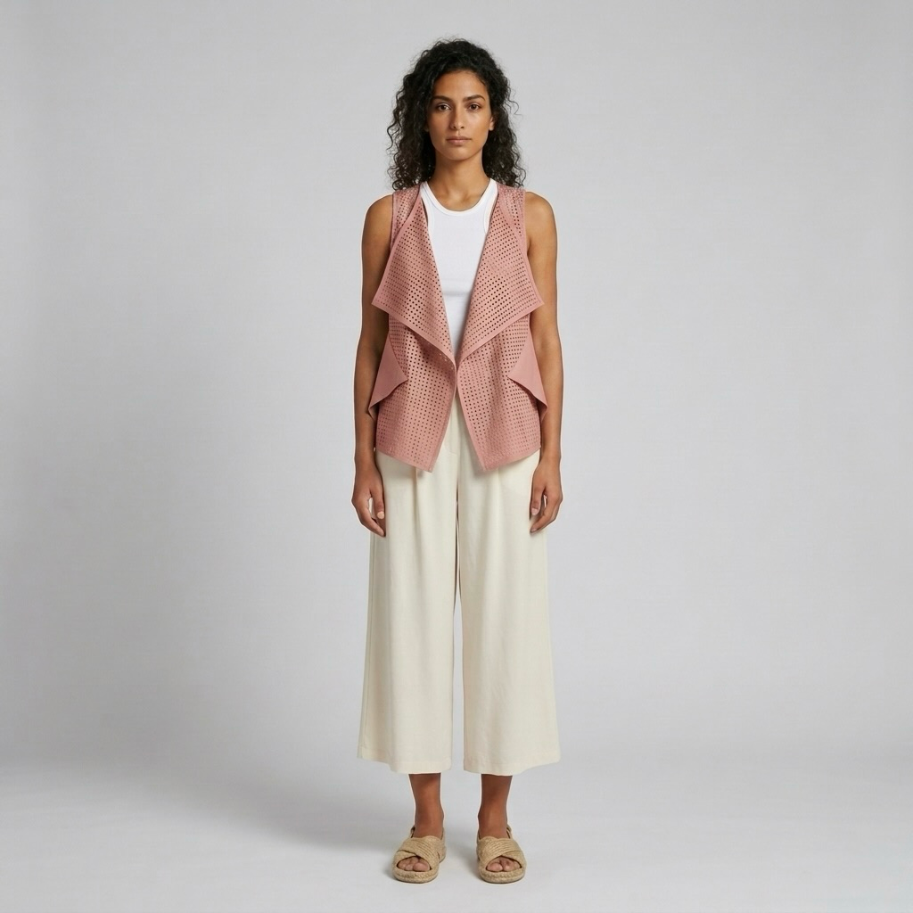 Perforated Draped Open-Front Vest