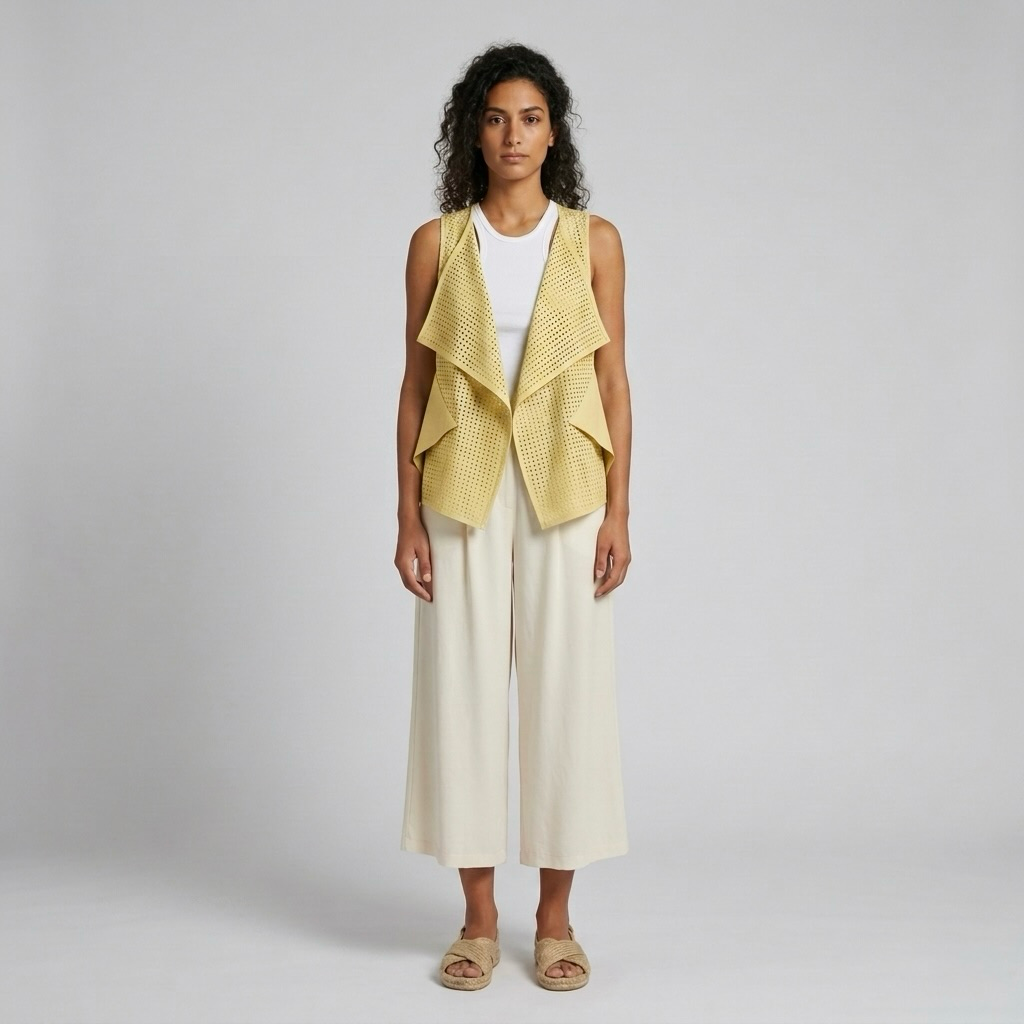 Perforated Draped Open-Front Vest