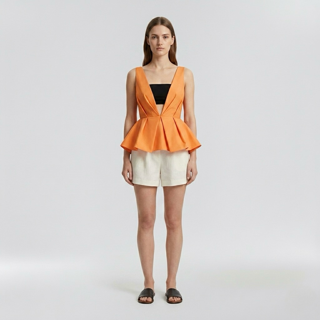 Architectural Peplum Plunge Top