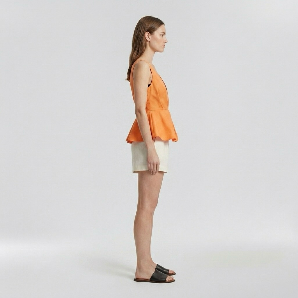 Architectural Peplum Plunge Top
