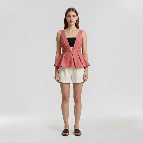 Architectural Peplum Plunge Top