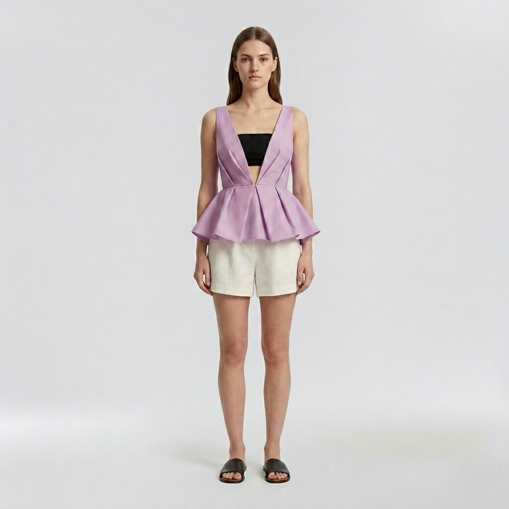 Architectural Peplum Plunge Top