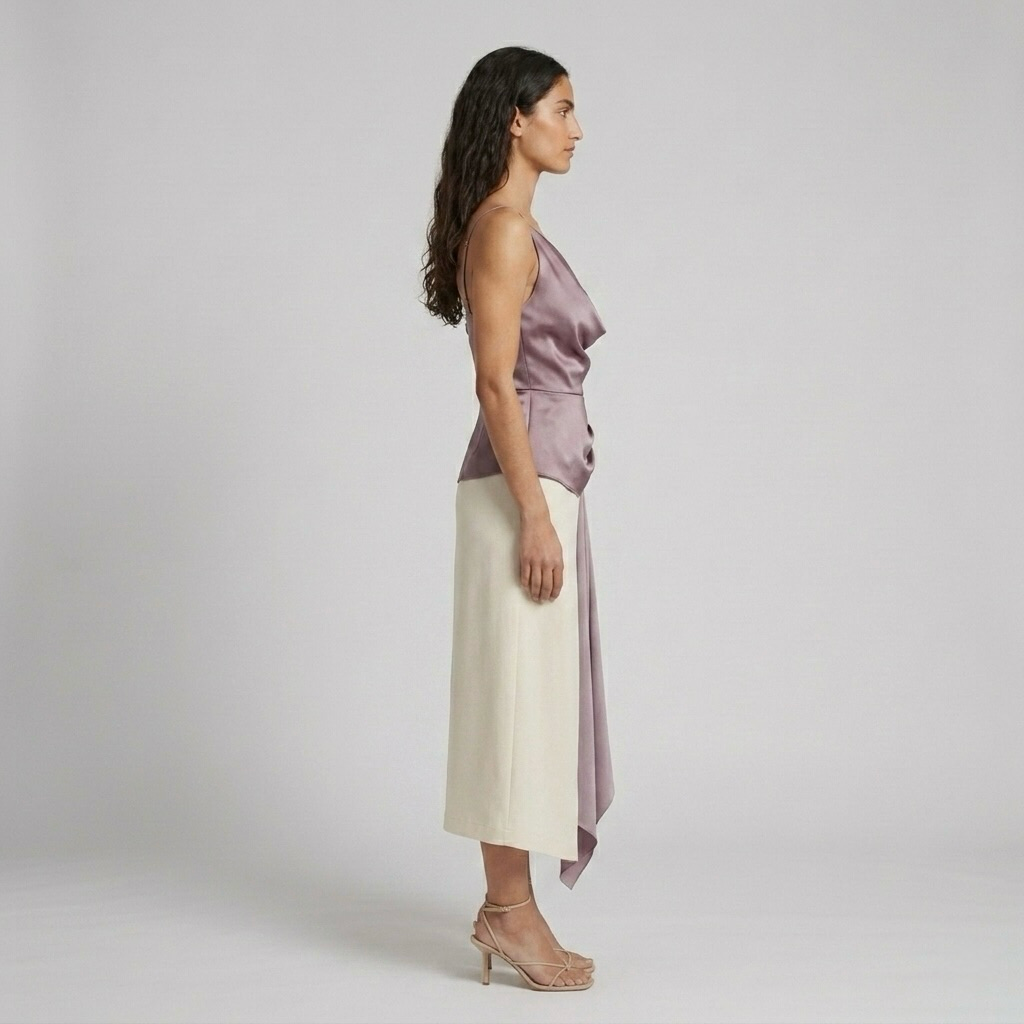 Draped Satin Cowl Neck Top