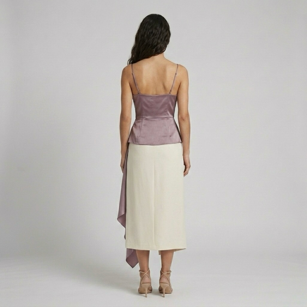 Draped Satin Cowl Neck Top