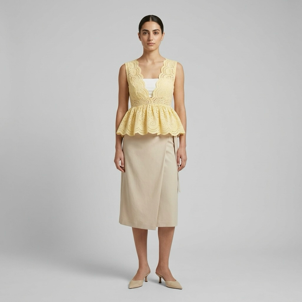 Scalloped Eyelet Peplum Top