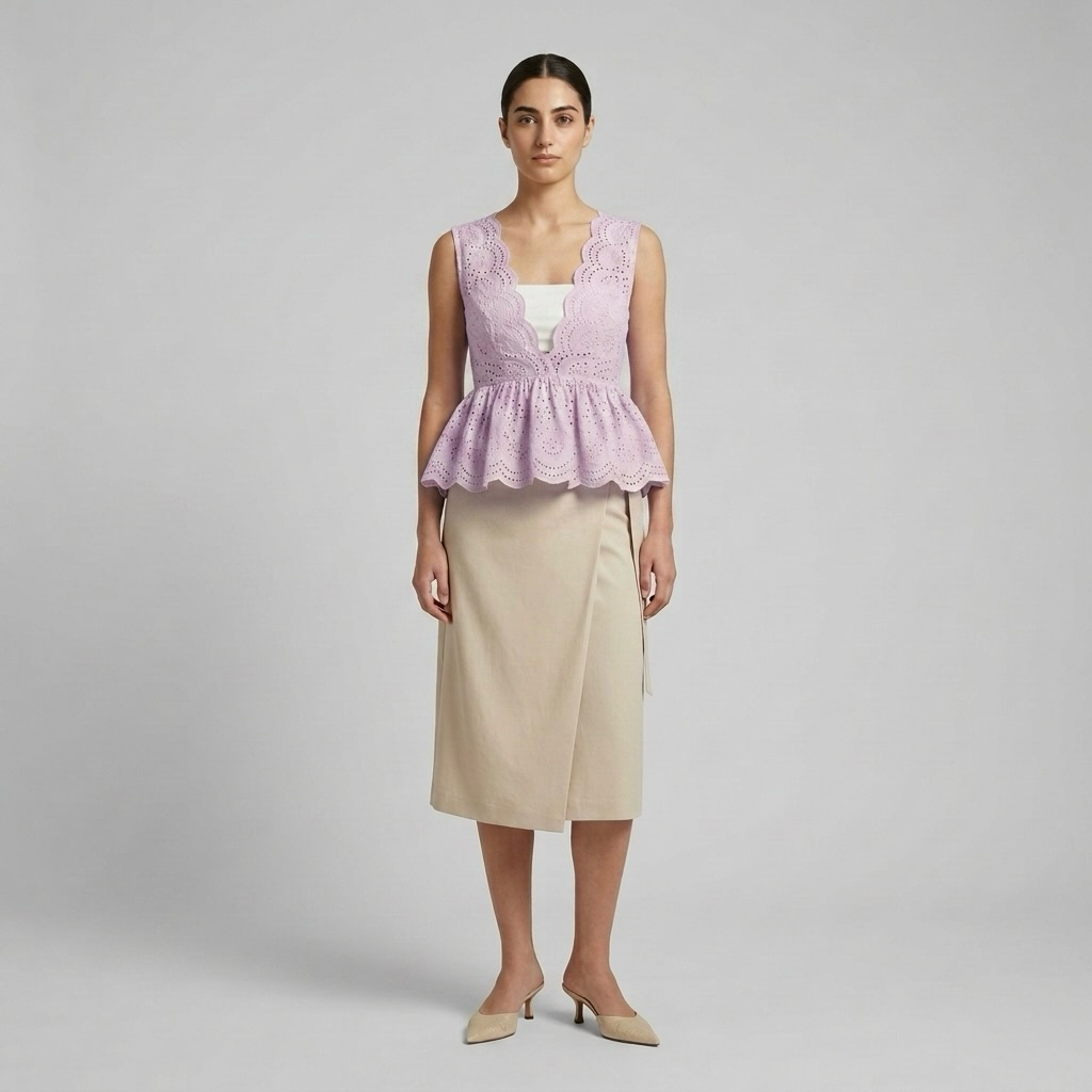 Scalloped Eyelet Peplum Top