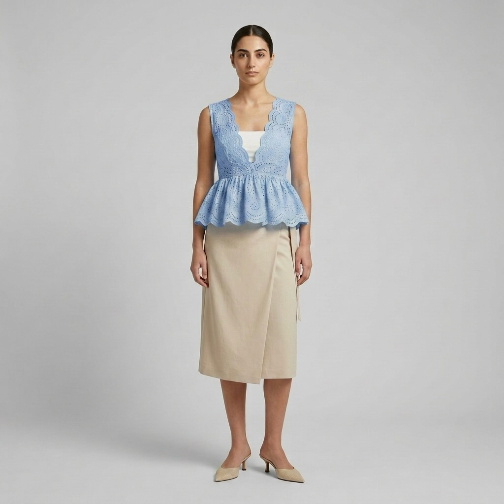 Scalloped Eyelet Peplum Top
