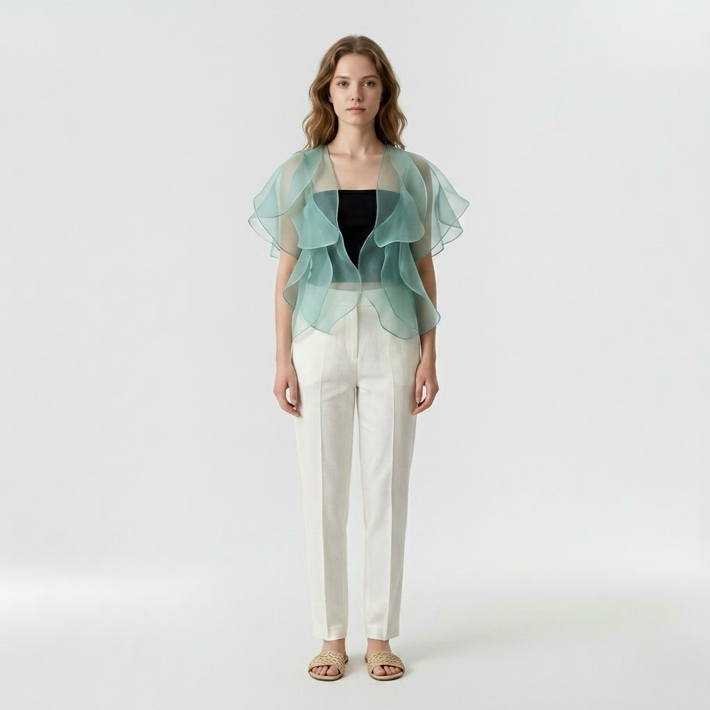 Sheer Ruffle Organza Overlay Top