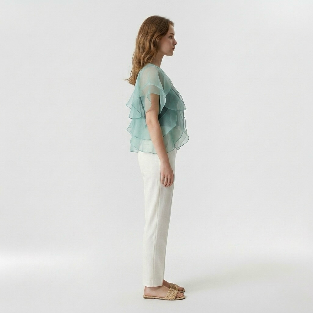 Sheer Ruffle Organza Overlay Top