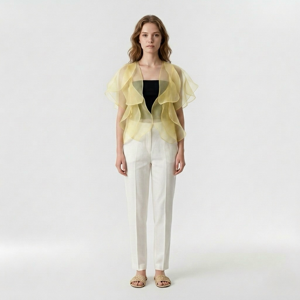 Sheer Ruffle Organza Overlay Top
