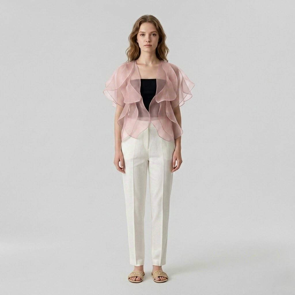 Sheer Ruffle Organza Overlay Top